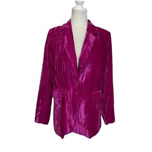 Cider Oversized Fuchsia Pink Crushed Velvet One Button Blazer Womens Size XS NWT
